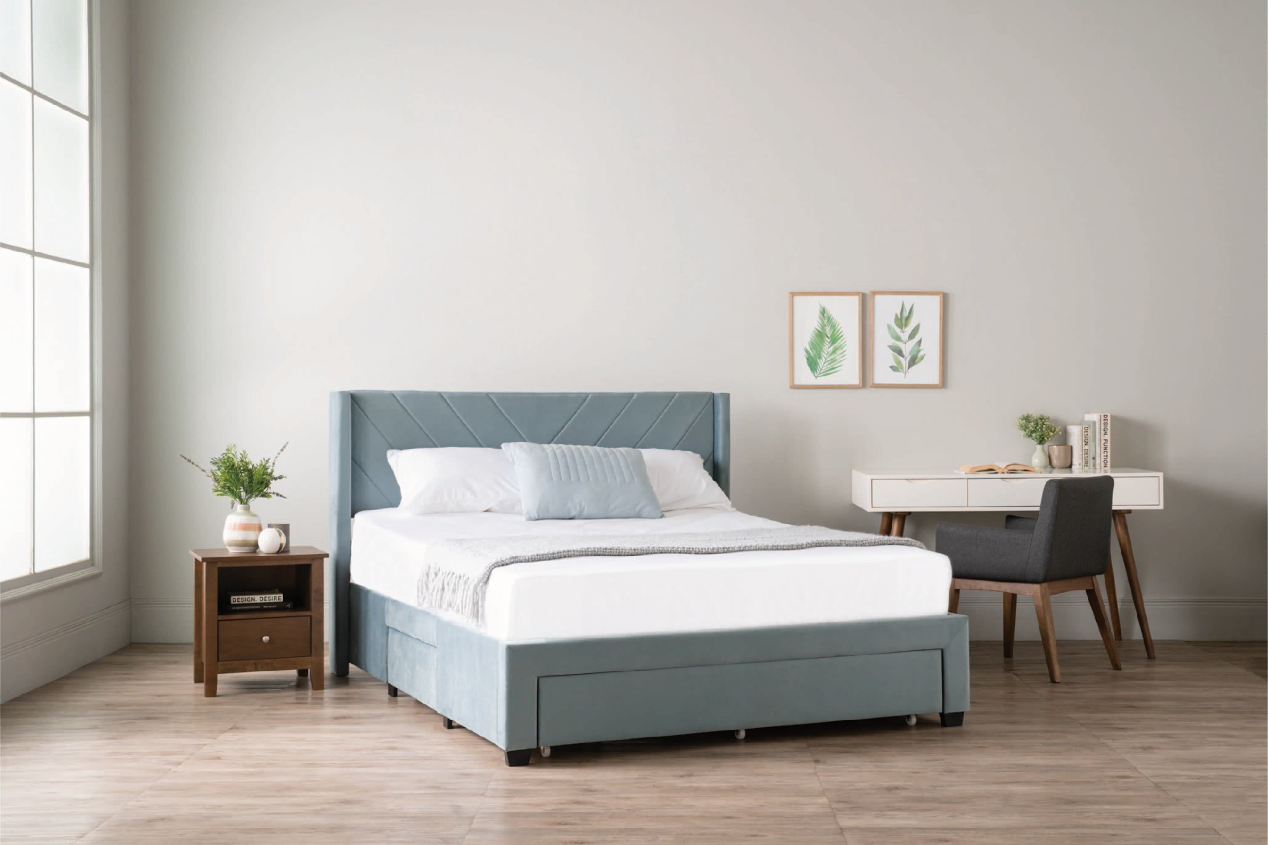 馬來西亞原裝進口實木傢俬 - NZ系列 - MILLAU雙人床架連抽屜 (Queen Size)