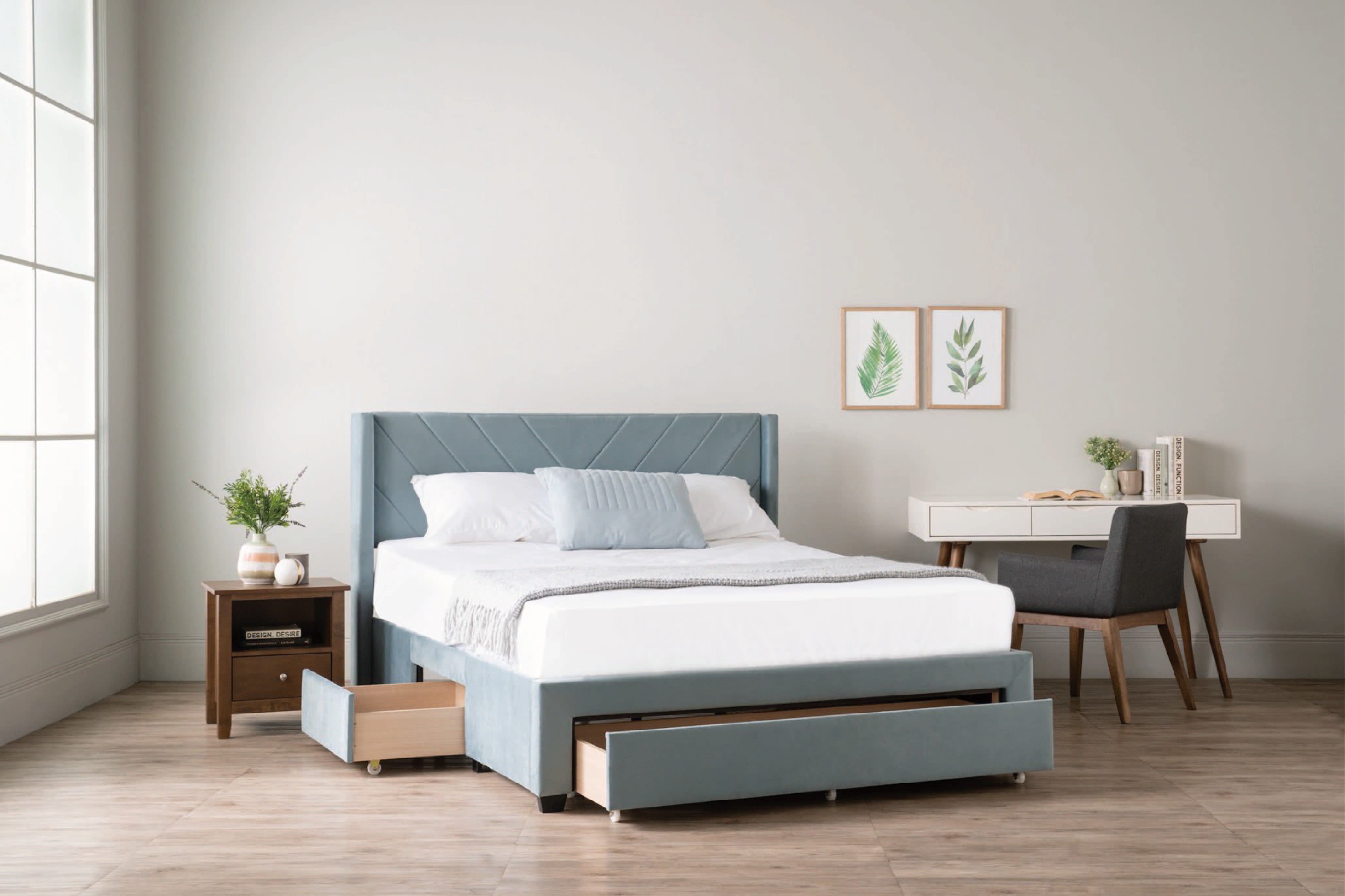 馬來西亞原裝進口實木傢俬 - NZ系列 - MILLAU雙人床架連抽屜 (Queen Size)