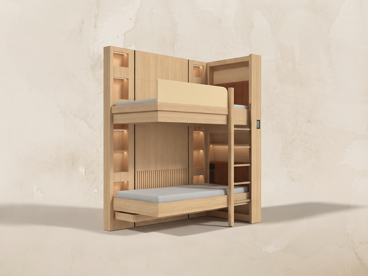 電動雙層升降床連書枱