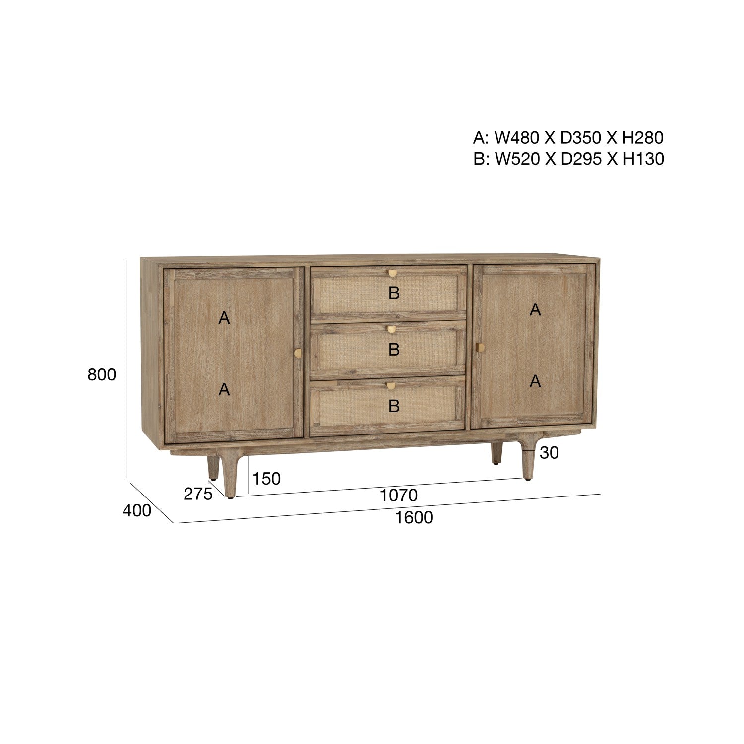 馬來西亞原裝進口實木傢俬 - F系列 - Barts巴特邊櫃 (1.6米)