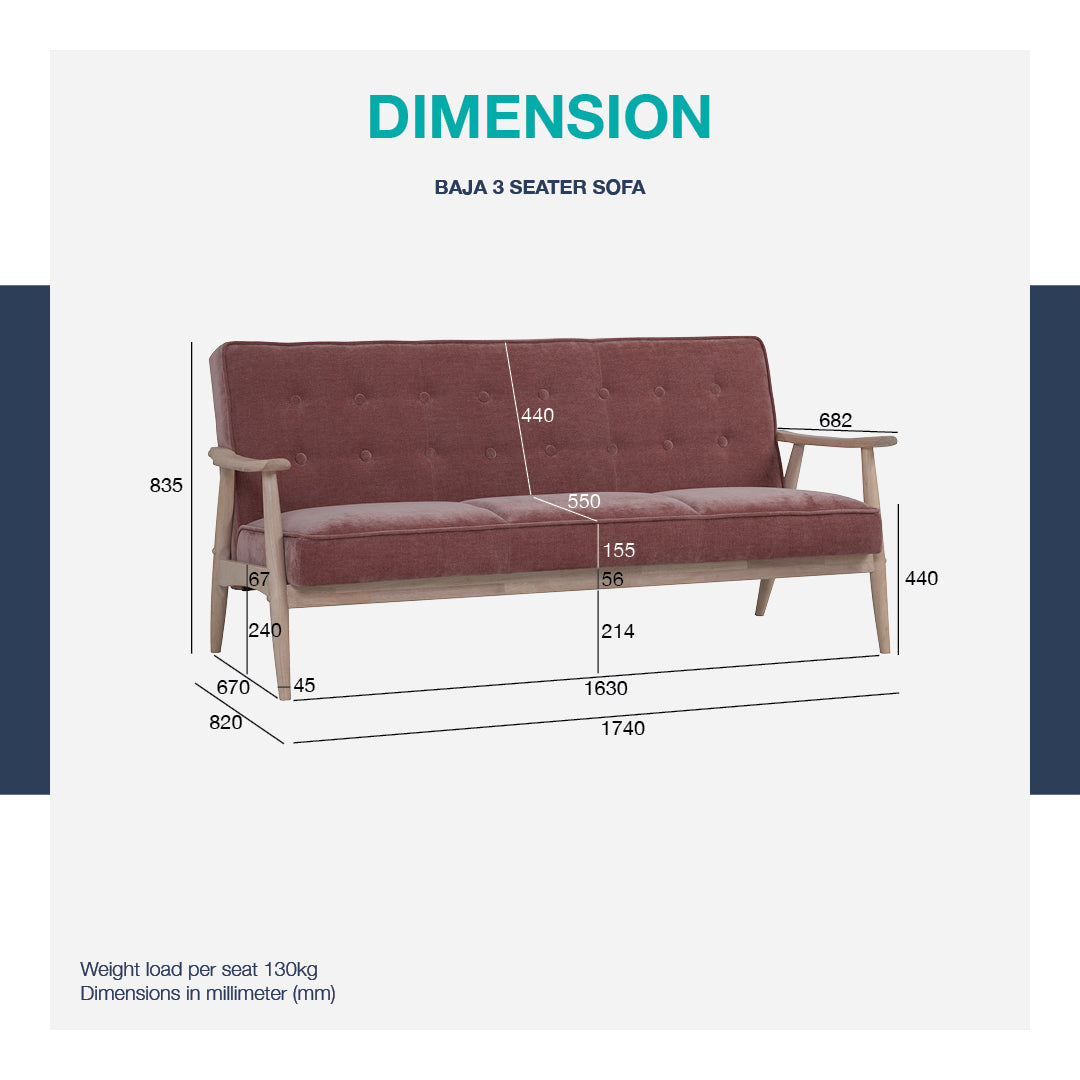 馬來西亞原裝進口實木傢俬 - LU系列 - BAJA三座位梳化