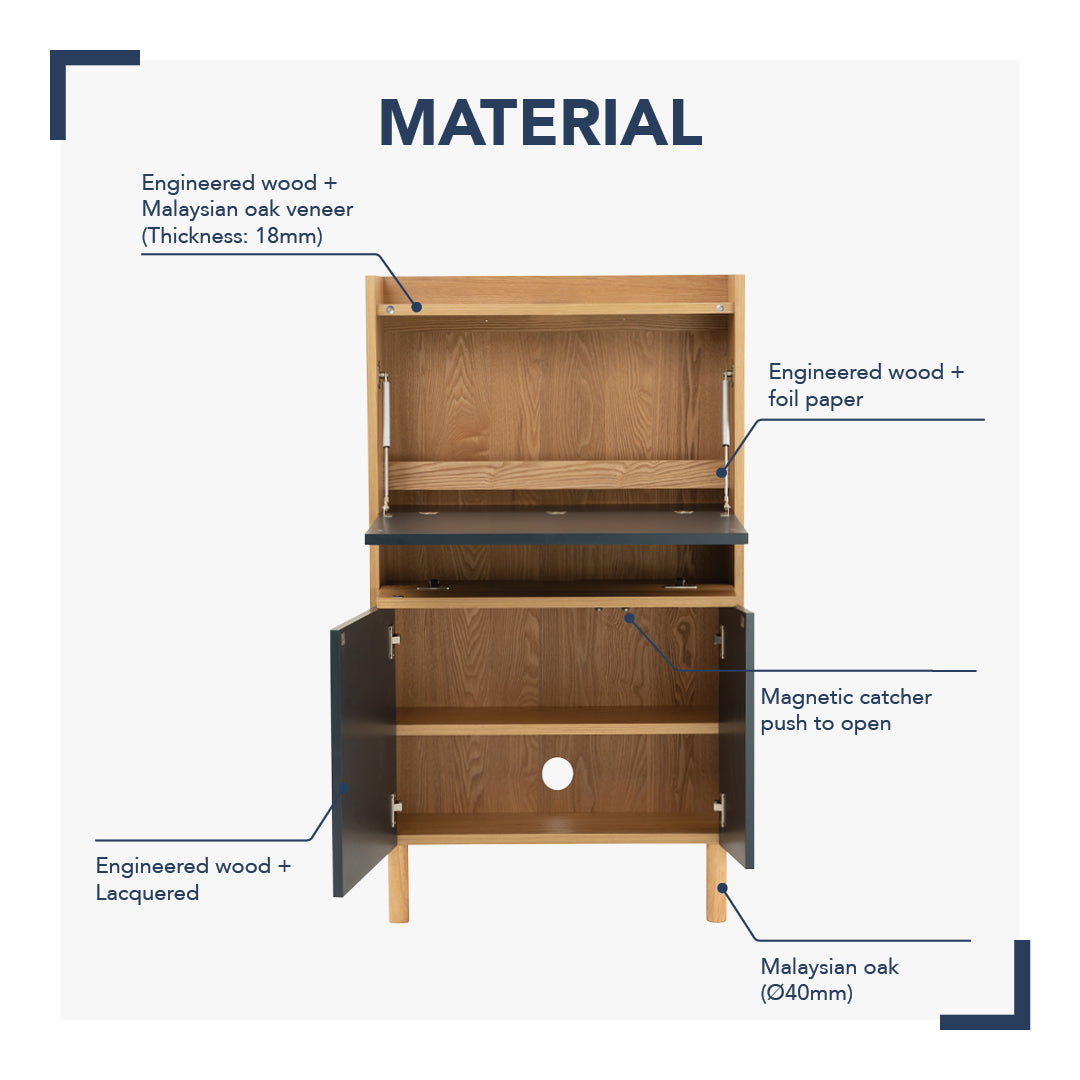 馬來西亞原裝進口實木傢俬 - LU系列 - BARTON 下拉式書桌連儲物櫃