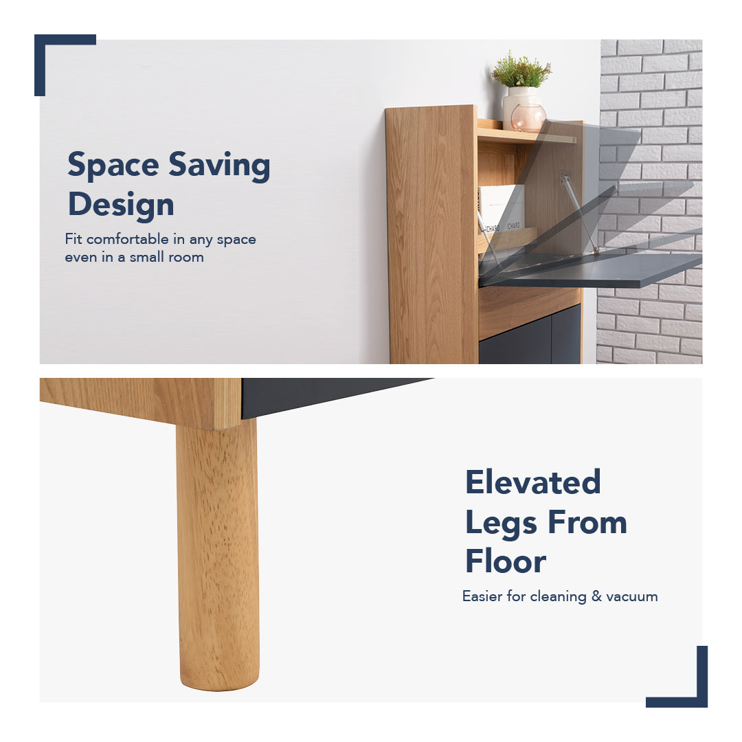 馬來西亞原裝進口實木傢俬 - LU系列 - BARTON 下拉式書桌連儲物櫃