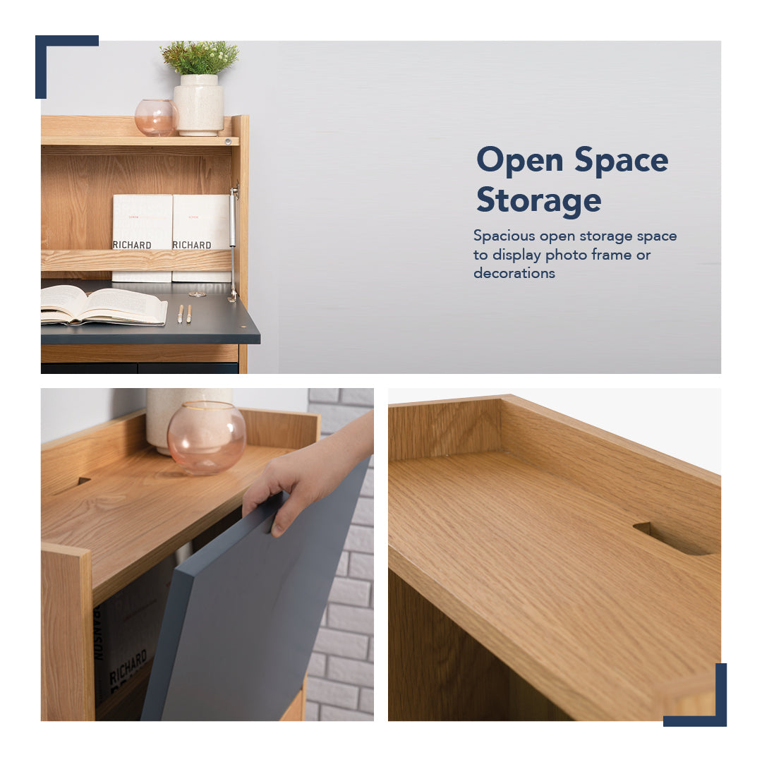 馬來西亞原裝進口實木傢俬 - LU系列 - BARTON 下拉式書桌連儲物櫃