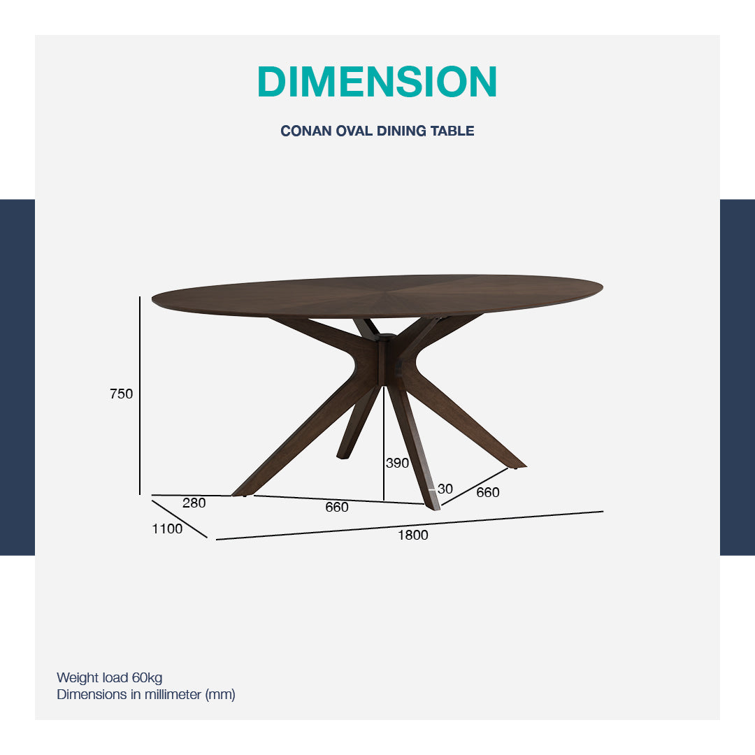 馬來西亞原裝進口實木傢俬 - LU系列 - CONAN橢圓形餐桌