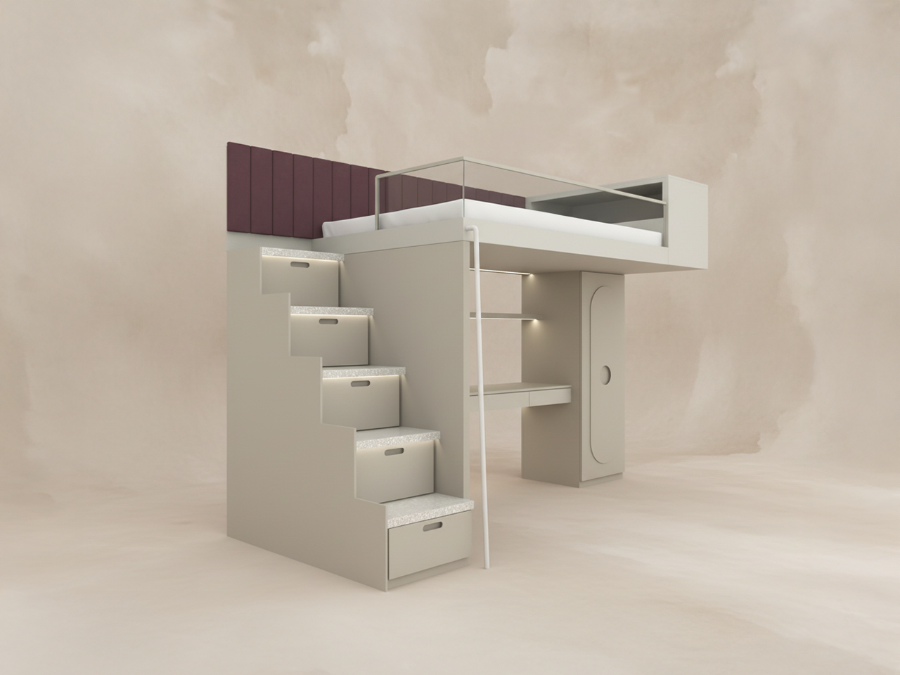 閣樓床連書桌儲物櫃