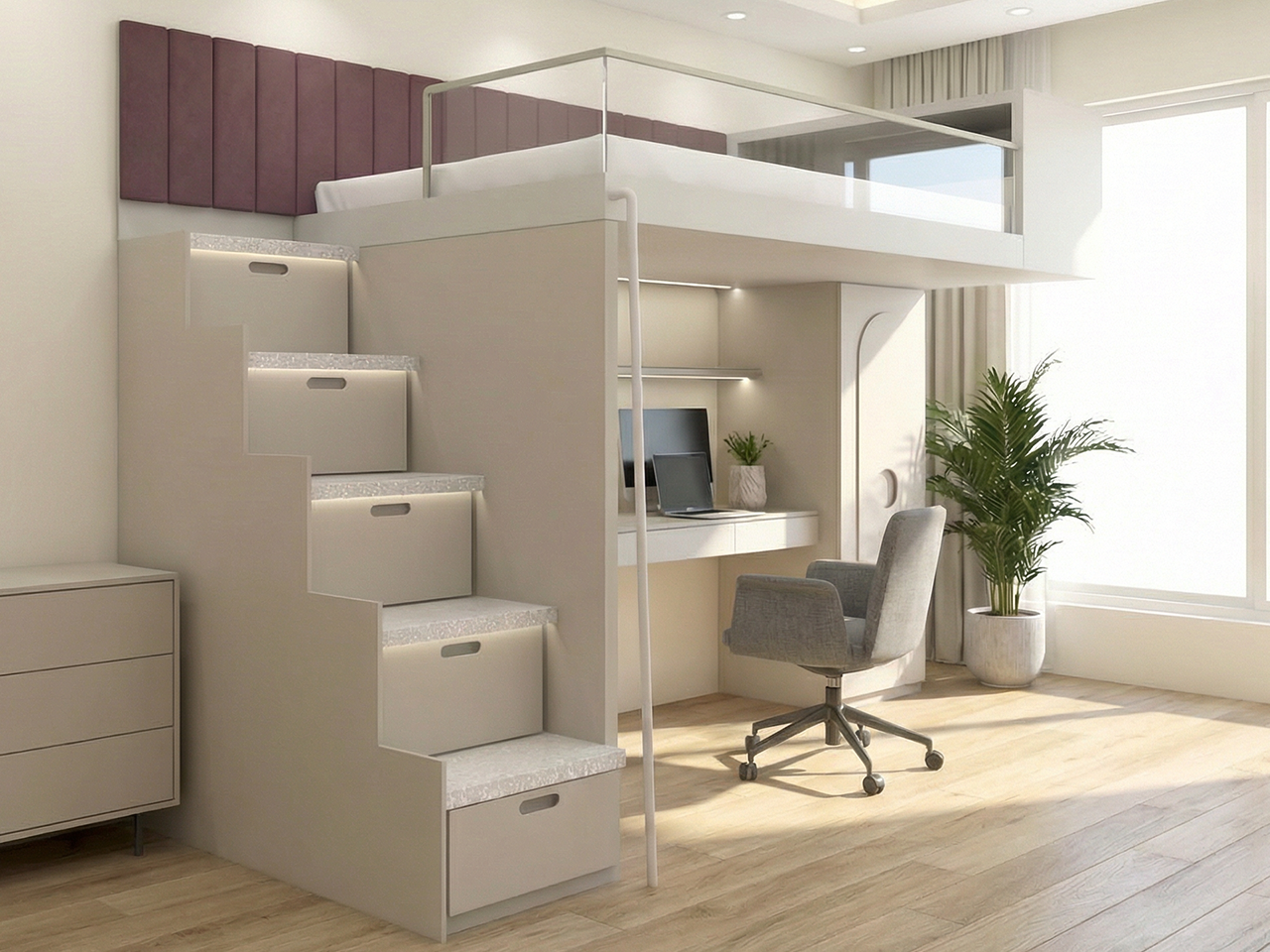 閣樓床連書桌儲物櫃