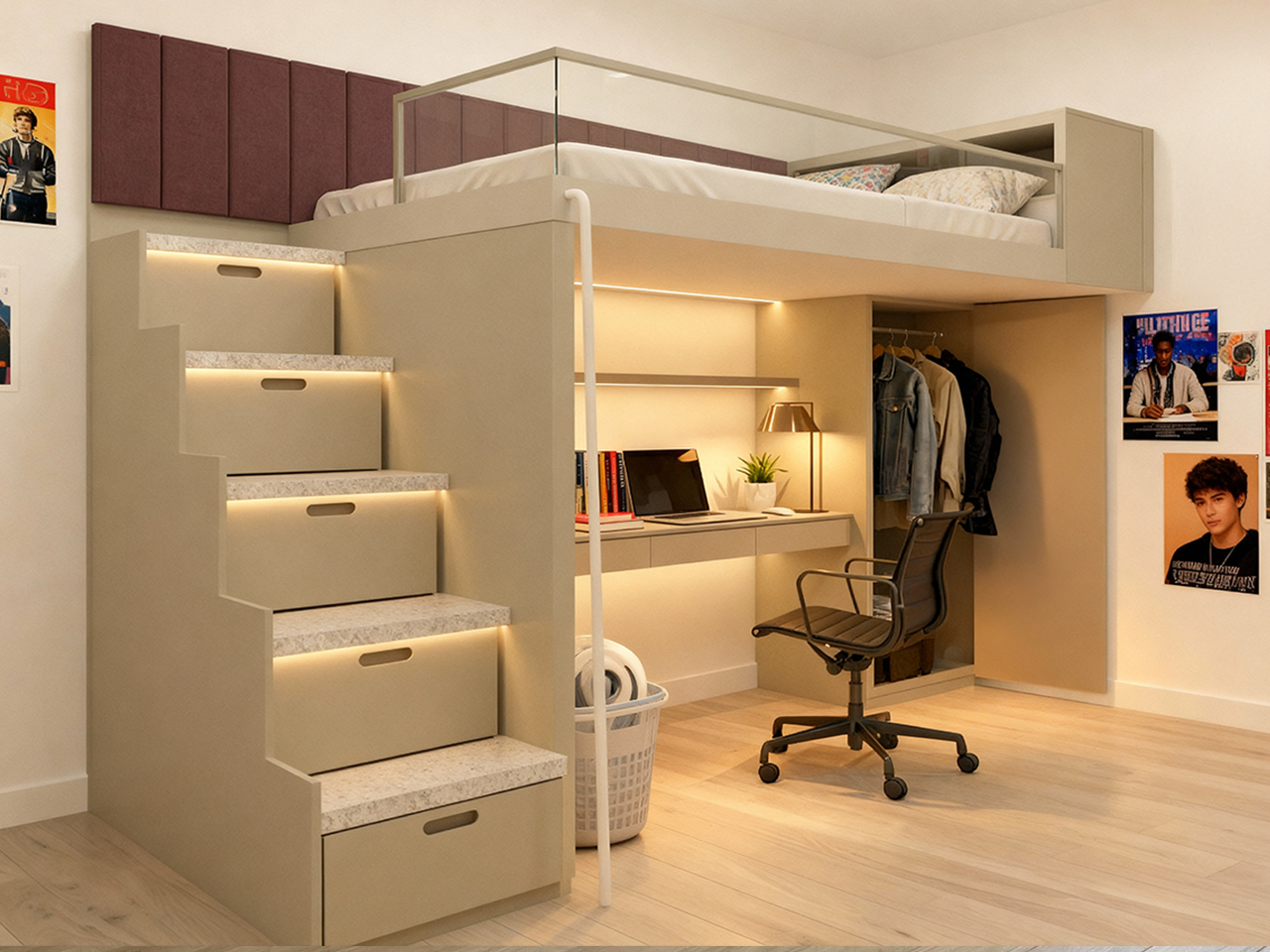 閣樓床連書桌儲物櫃