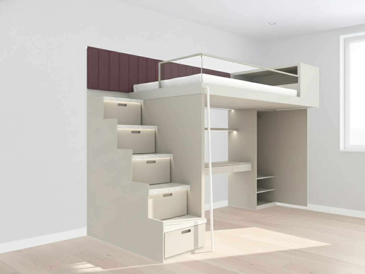 閣樓床連書桌儲物櫃