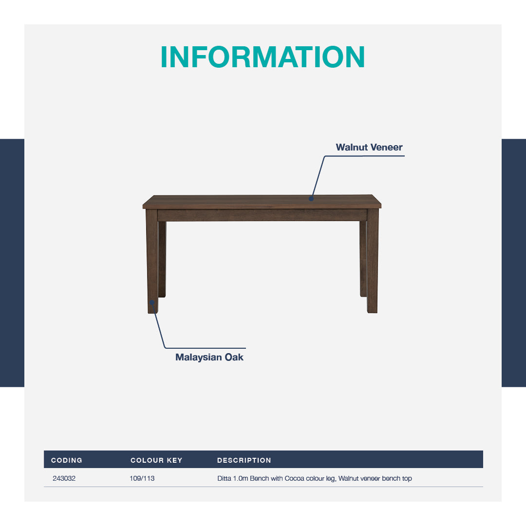 馬來西亞原裝進口實木傢俬 - LU系列 - DITTA 1.0米長凳