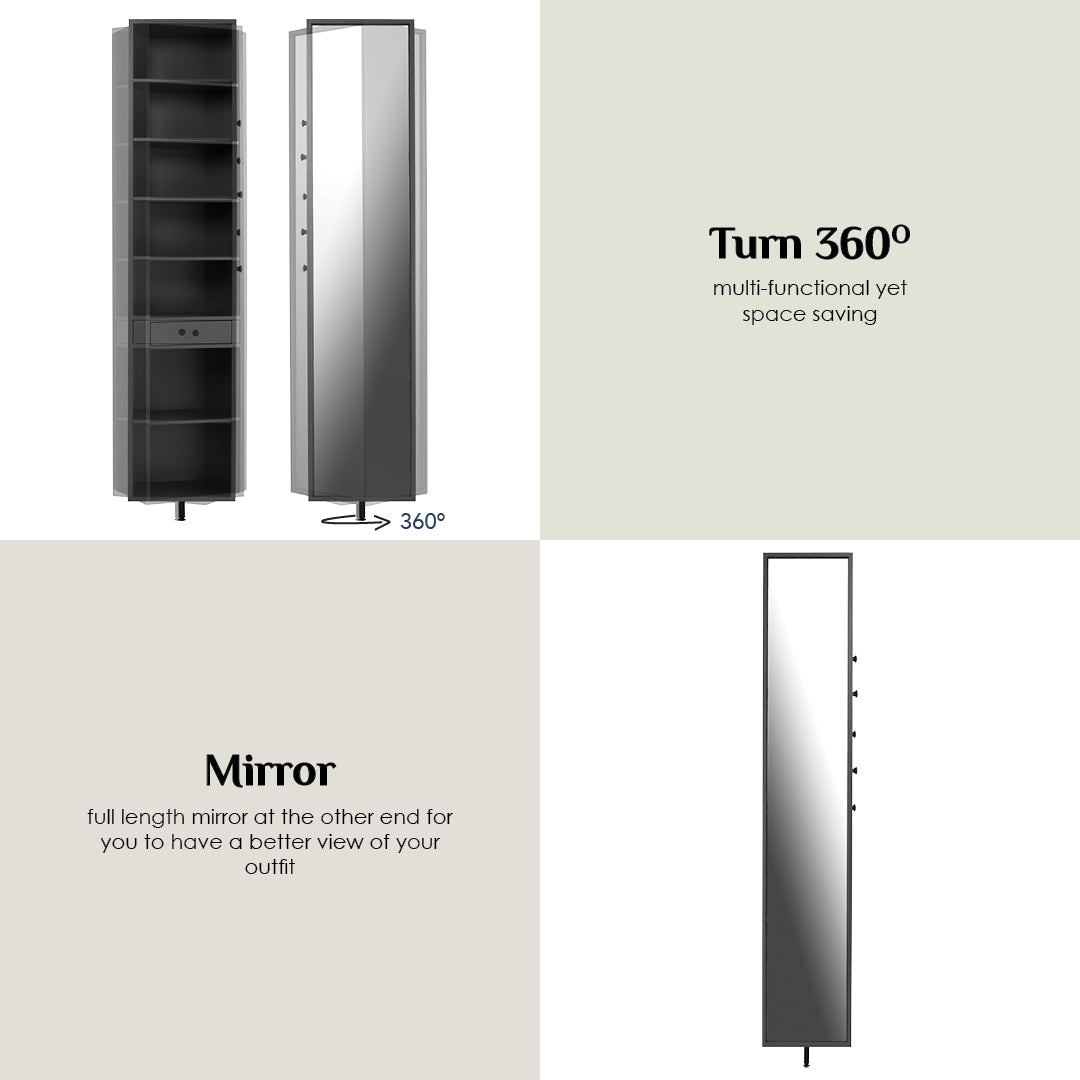 馬來西亞原裝進口實木傢俬 - NZ系列 - FELIPE旋轉式鞋櫃連全身鏡