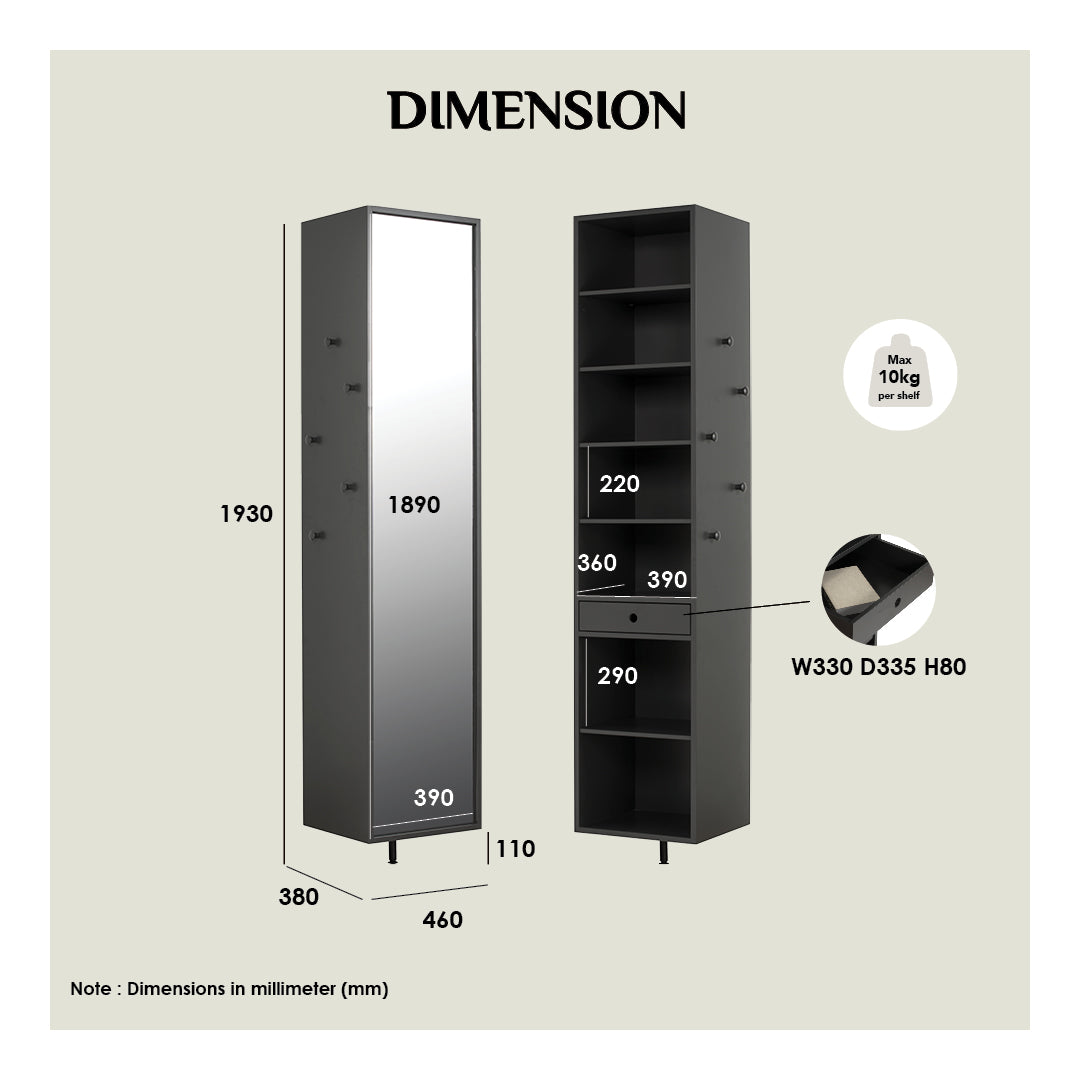 馬來西亞原裝進口實木傢俬 - NZ系列 - FELIPE旋轉式鞋櫃連全身鏡