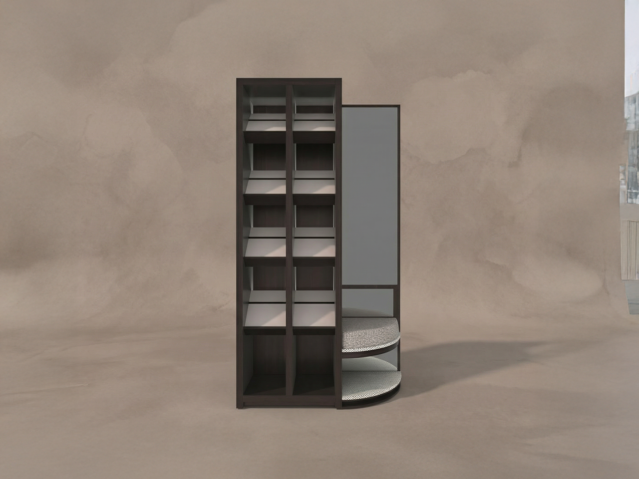 L型三鏡面衣帽間鞋櫃組合