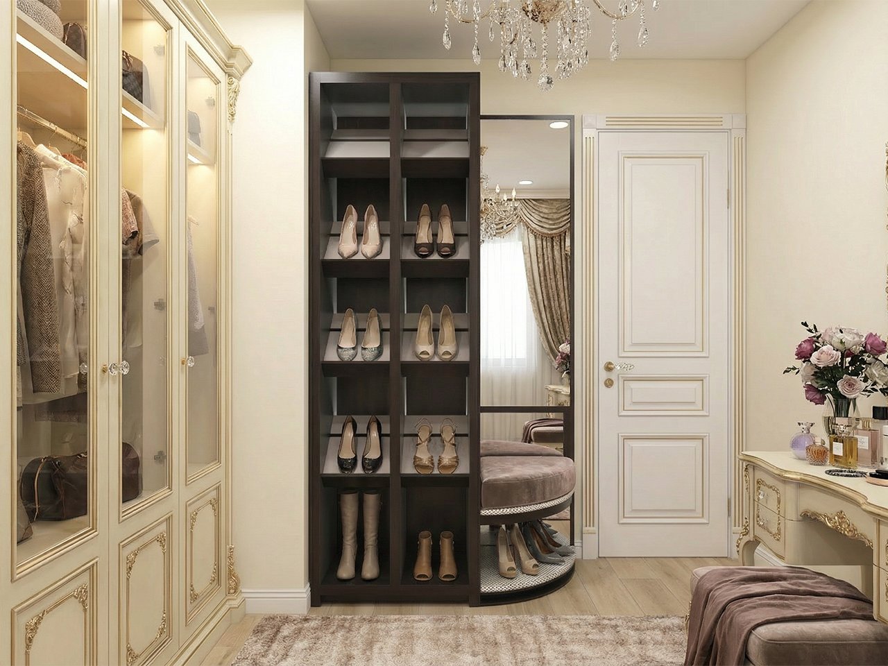 L型三鏡面衣帽間鞋櫃組合