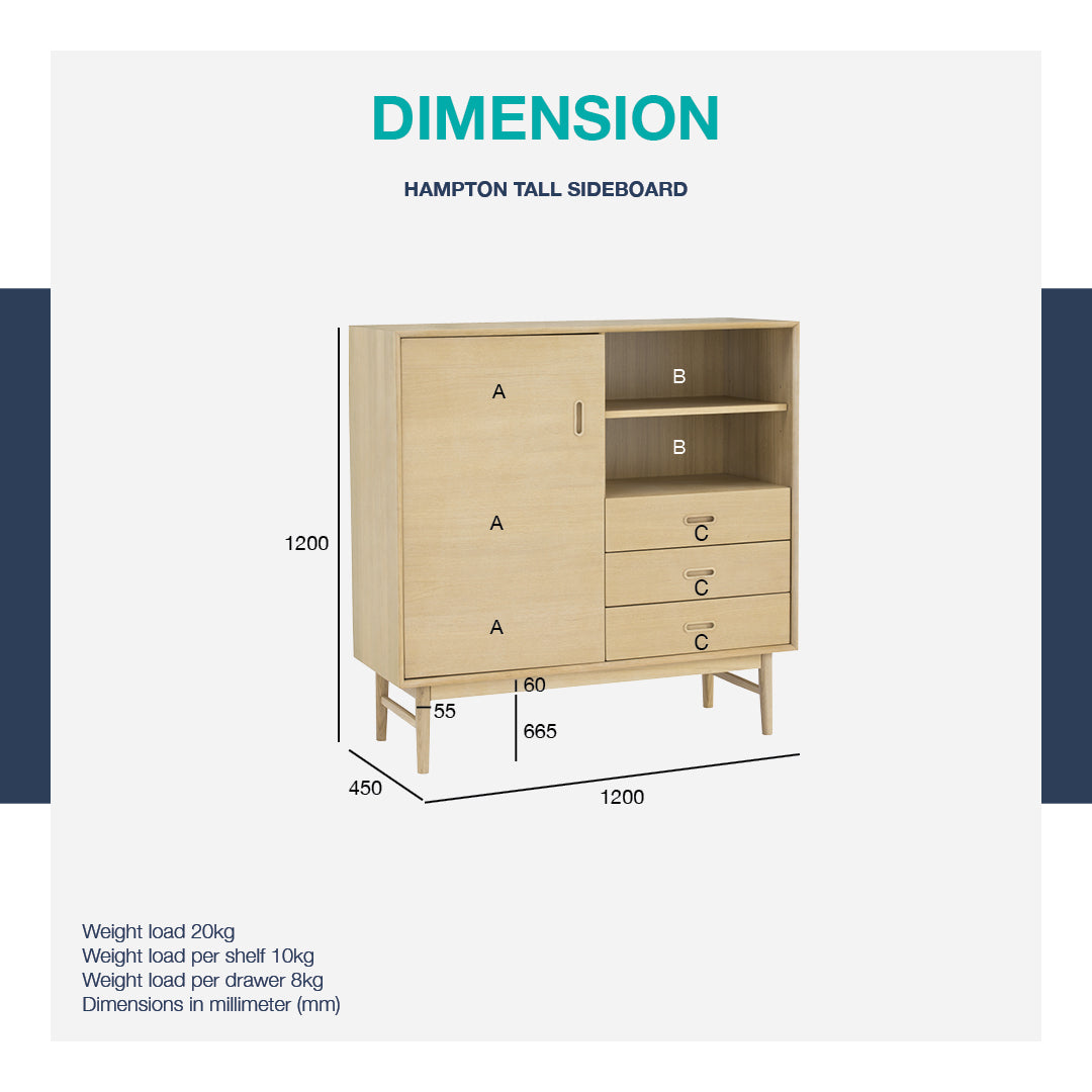 馬來西亞原裝進口實木傢俬 - LU系列 - HAMPTON 1.2米高身儲物邊櫃