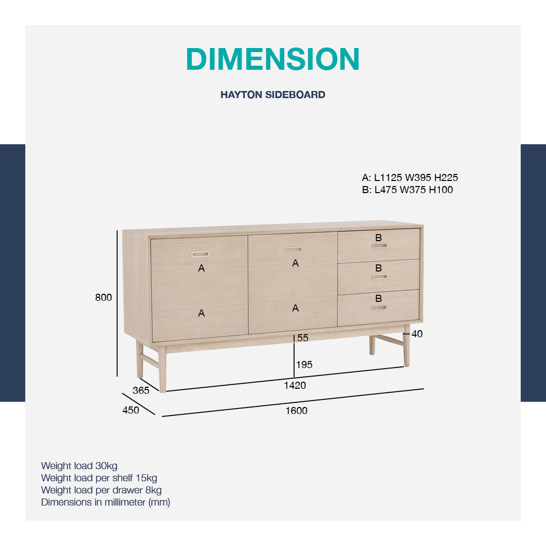 馬來西亞原裝進口實木傢俬 - LU系列 - HAYTON 1.6米儲物邊櫃