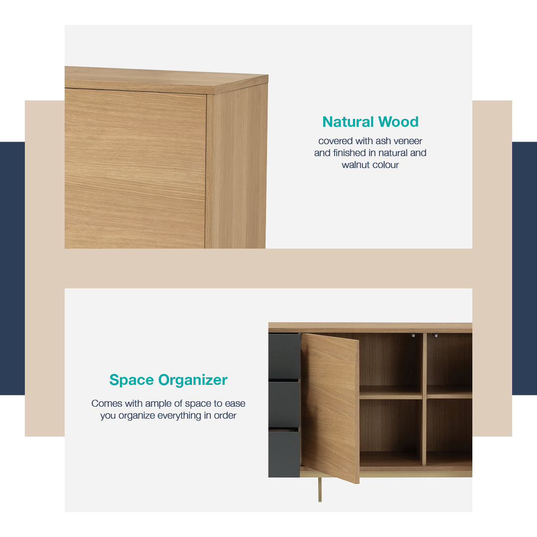 馬來西亞原裝進口實木傢俬 - LU系列 - HOUSTON 2米電視櫃 (白蠟木飾面)