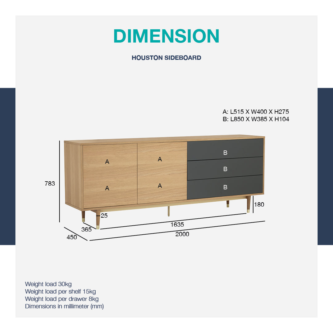 馬來西亞原裝進口實木傢俬 - LU系列 - HOUSTON 2米電視櫃 (白蠟木飾面)