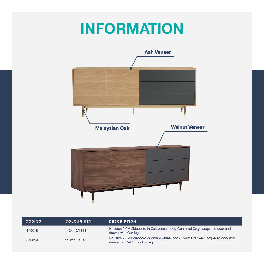 馬來西亞原裝進口實木傢俬 - LU系列 -  HOUSTON 2米儲物邊櫃