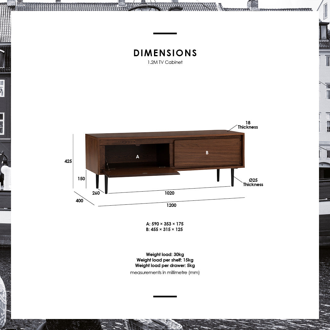 馬來西亞原裝進口實木傢俬 - NC系列 - HUTTO 1.2米電視櫃