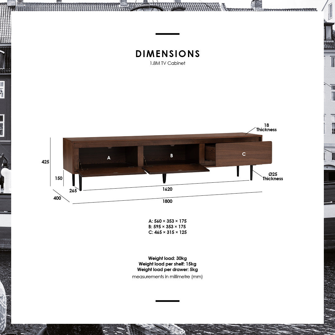 馬來西亞原裝進口實木傢俬 - NC系列 - HUTTO 1.8米電視櫃