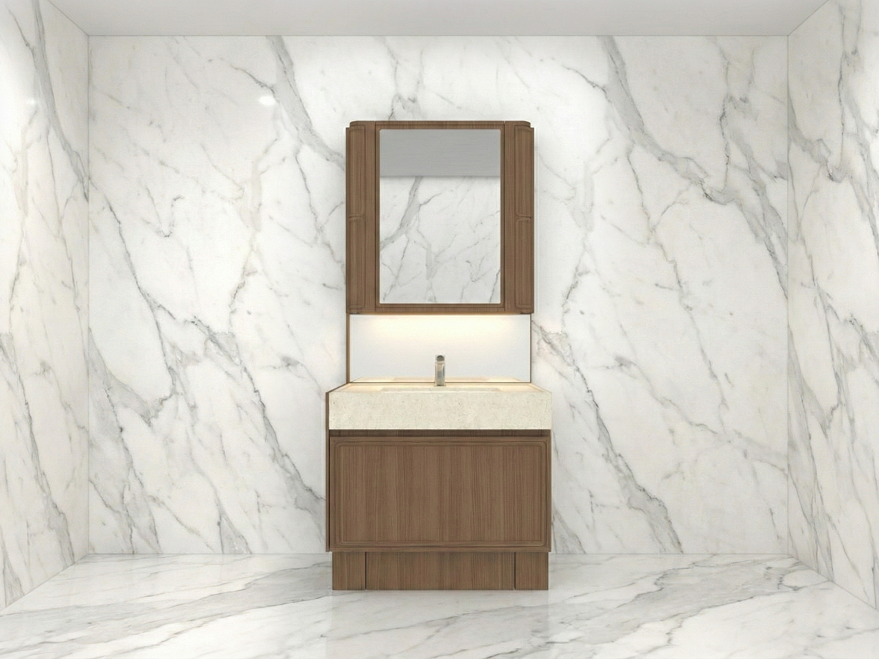 LuxeCorner木紋單盆洗手盤櫃