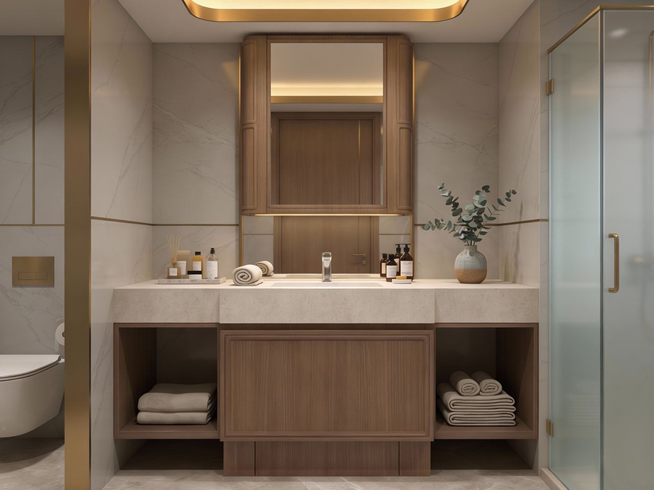 LuxeCorner木紋單盆洗手盤櫃