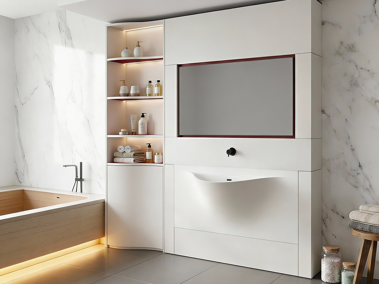 LuxeCorner弧線型洗手盤櫃