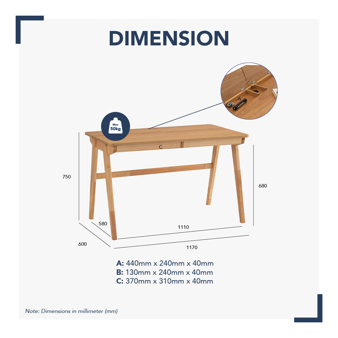 馬來西亞原裝進口實木傢俬 - LU系列 - KEIR書桌