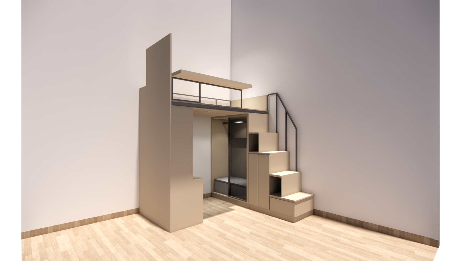 閣樓床連衣櫃及工作枱