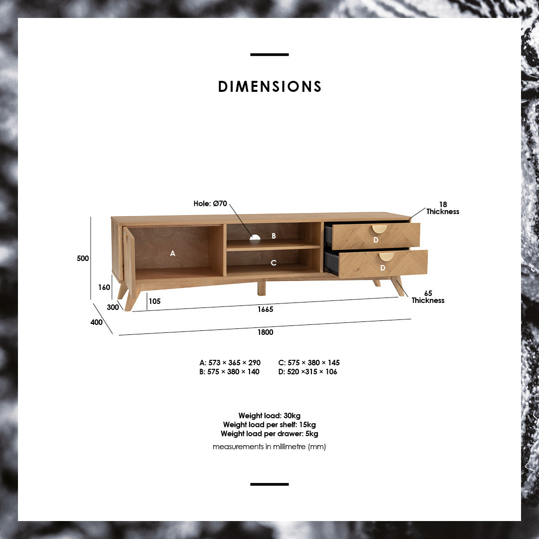 馬來西亞原裝進口實木傢俬 - NC系列 - LOFTUS 1.8米電視櫃