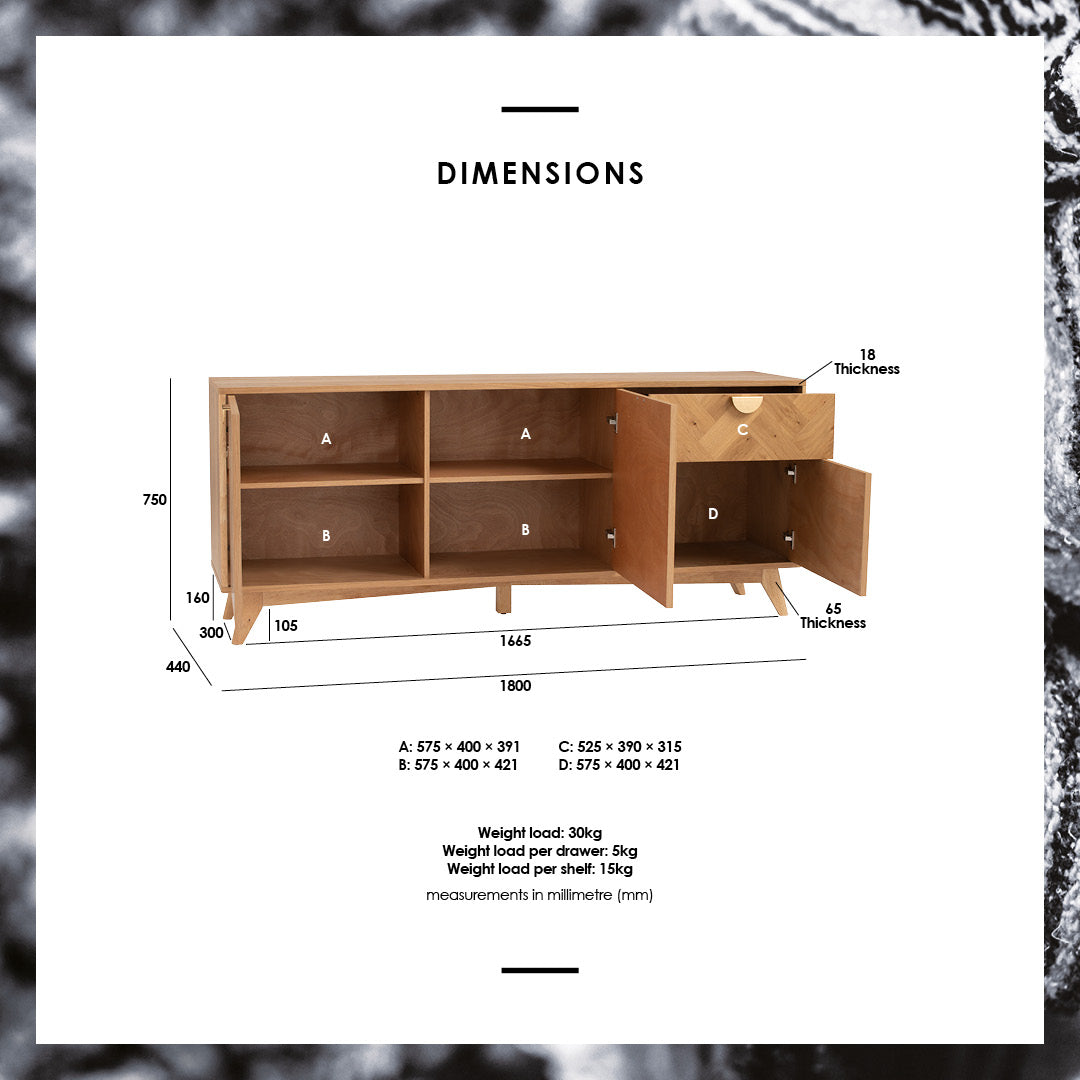 馬來西亞原裝進口實木傢俬 - NC系列 - LOFTUS 1.8米邊櫃