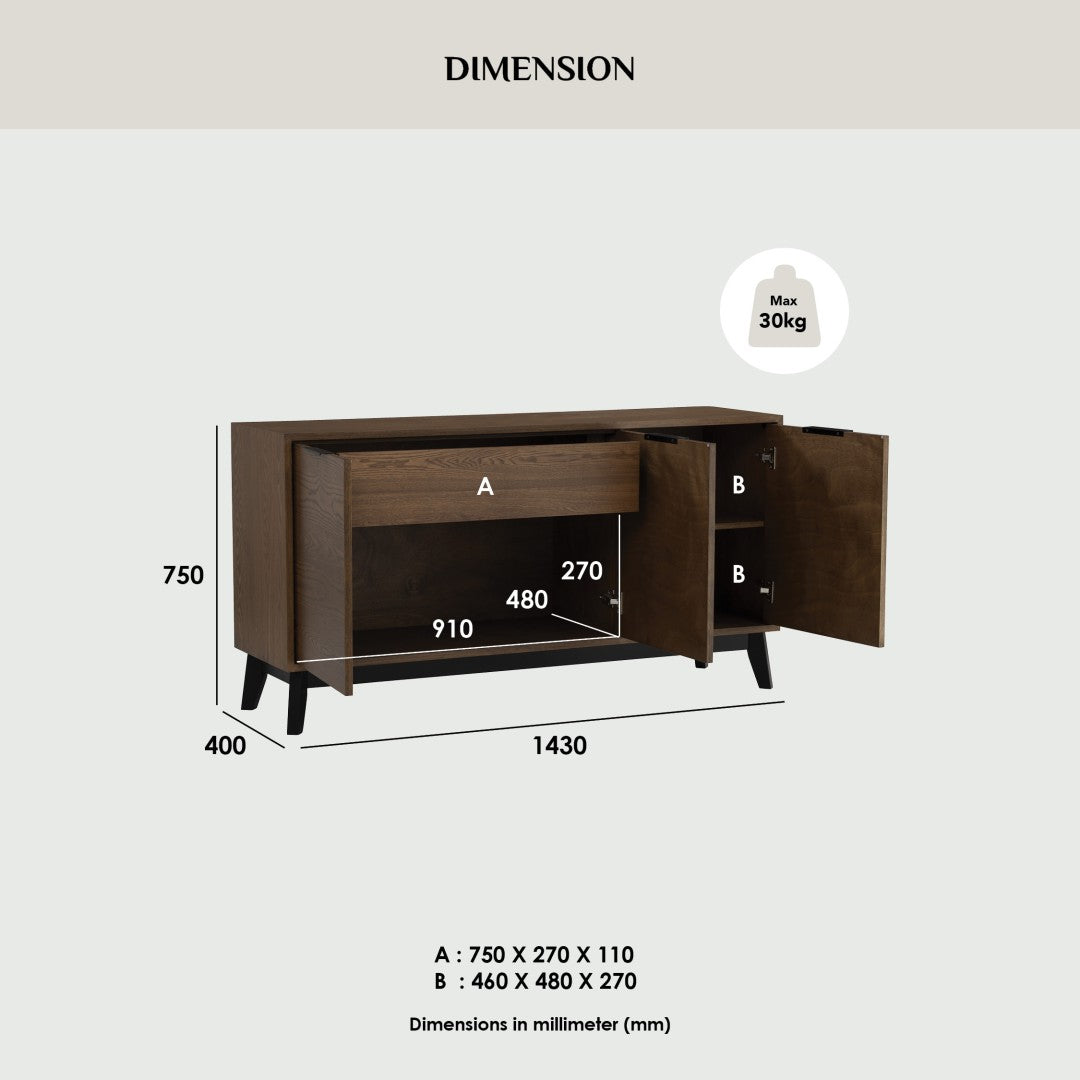 馬來西亞原裝進口實木傢俬 - NZ系列 - MALTON 1.43米邊櫃