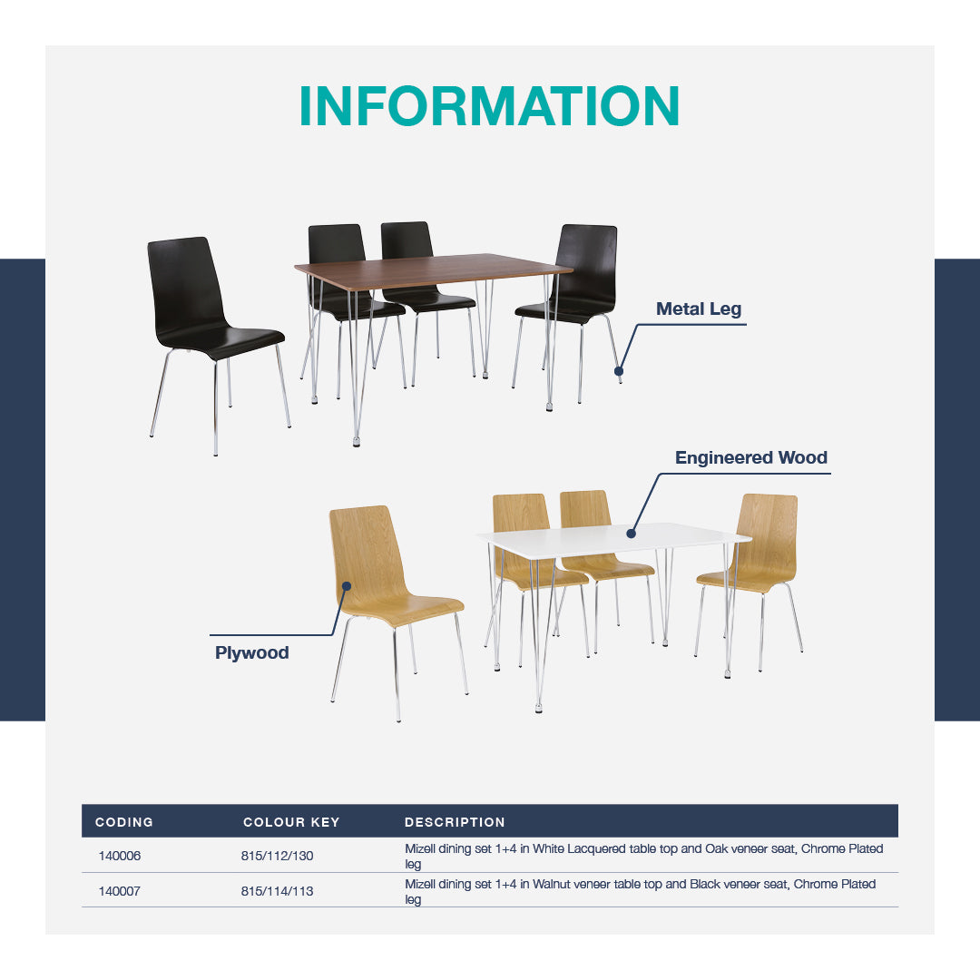 馬來西亞原裝進口實木傢俬 - LU系列 - MIZELL餐桌組合 (1+4)
