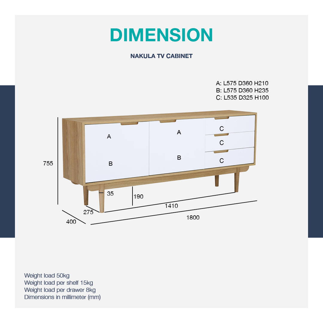 馬來西亞原裝進口實木傢俬 - LU系列 - NAKULA 1.8米儲物邊櫃