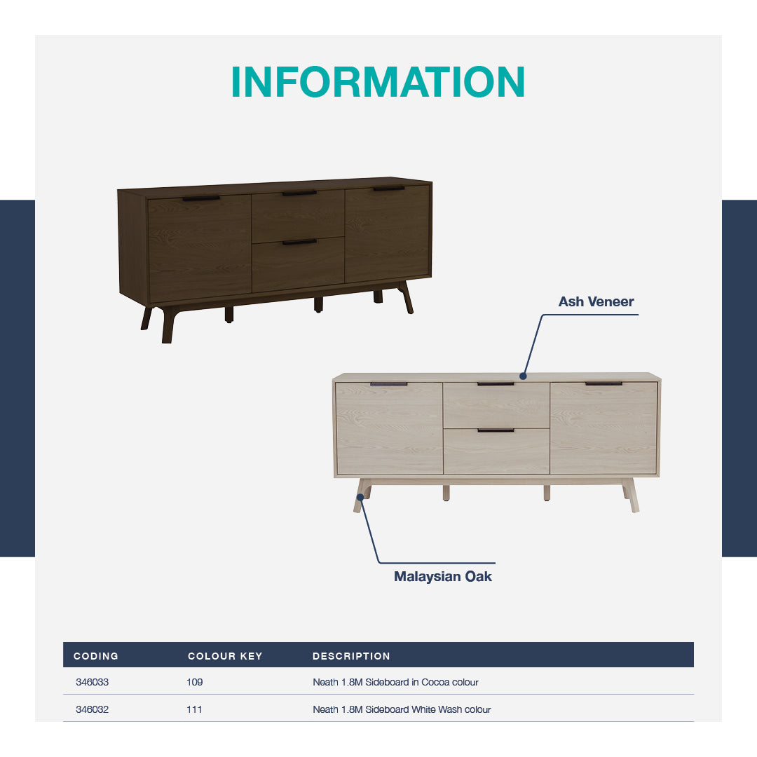 馬來西亞原裝進口實木傢俬 - LU系列 - NEATH 1.8米儲物邊櫃