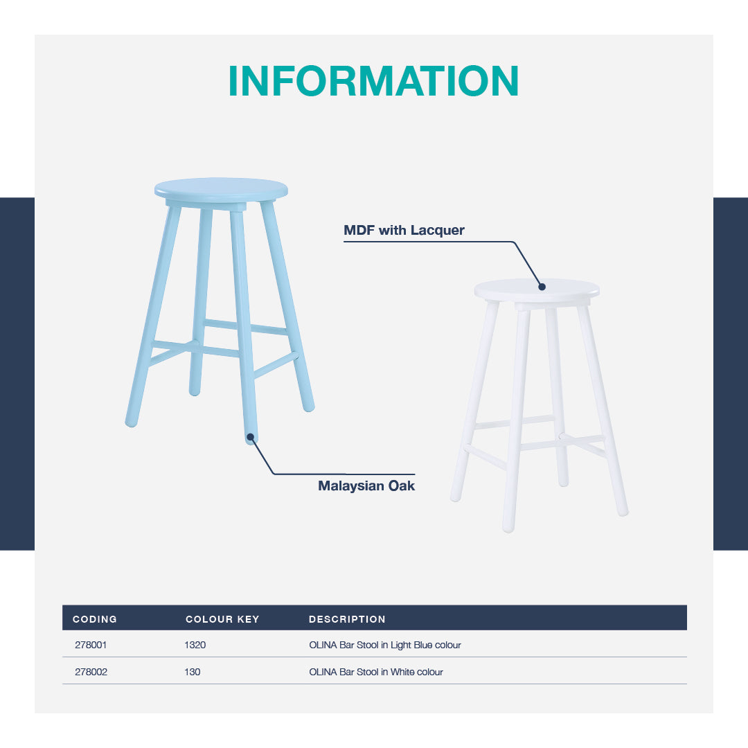 馬來西亞原裝進口實木傢俬 - LU系列 - OLINA高腳椅