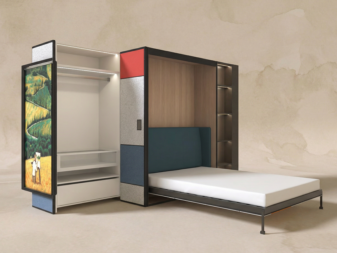 MagicFold電動伸縮衣櫃連正翻床